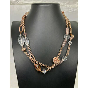 Givenchy Rose Goldtone Long Crystal Beads Necklace  48" NWOT